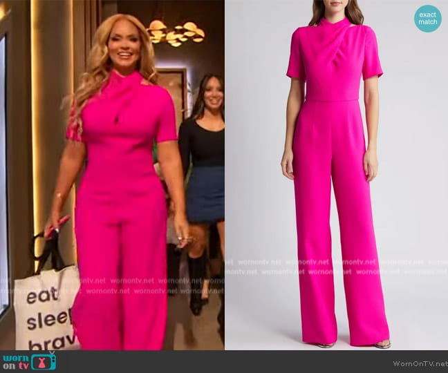 Black Halo Mercer Mock-Neck Cutout Crepe Jumpsuit worn by Gizelle Bryant on The Drew Barrymore Show