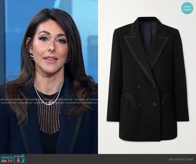 Blaze Milano Resolute Everyday Double-Breasted Silk-Trimmed Blazer worn by Erielle Reshef on Good Morning America