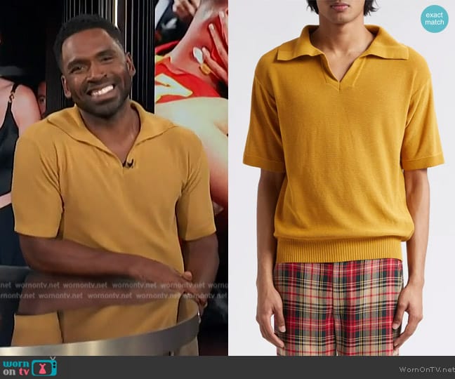 Bode Boxy Cotton Polo worn by Justin Sylvester on E! News