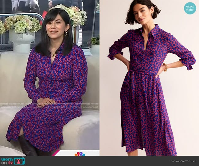 Boden Kate Midi Shirt Dress in Poppy Red, Ditsy Bud worn by Cristina Henríquez on Today