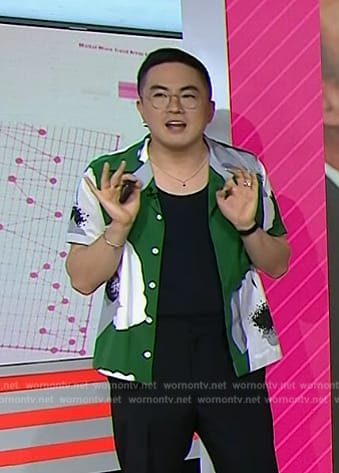 Bowen Yang’s green floral print shirt on Today