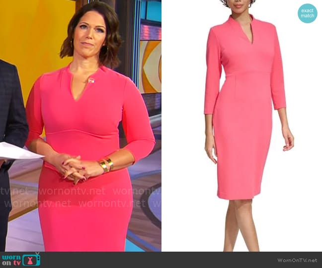 Calvin Klein 3/4-Sleeve V-Neck Sheath Dress worn by Dana Jacobson on CBS Mornings