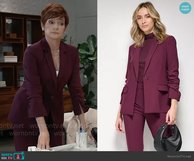 Calvin Klein Ruched Sleeve One Button Blazer worn by Diane Miller (Carolyn Hennesy) on General Hospital