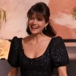 Carla Gugino’s black sequin stripe dress on The Drew Barrymore Show