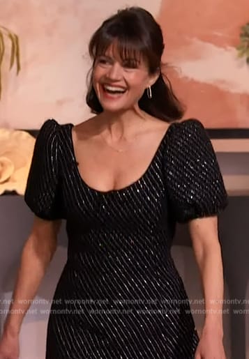 Carla Gugino’s black sequin stripe dress on The Drew Barrymore Show