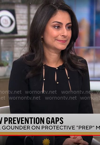 Dr Celine Gounder’s black top with slits on CBS Mornings