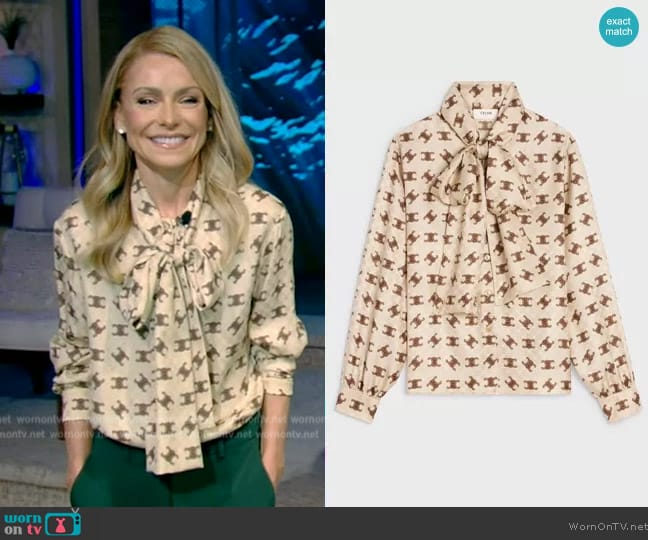 Celine Lavalliere Blouse in Shiny Matte Silk worn by Kelly Ripa on Live with Kelly and Mark