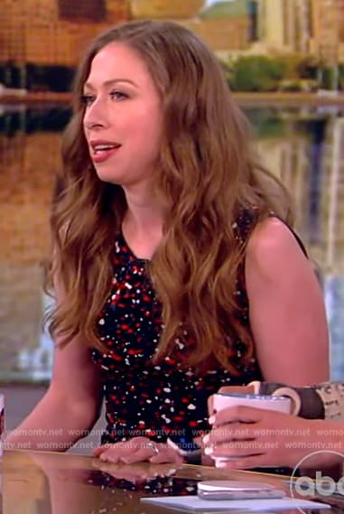 Chelsea Clinton’s black printed mini dress on The View