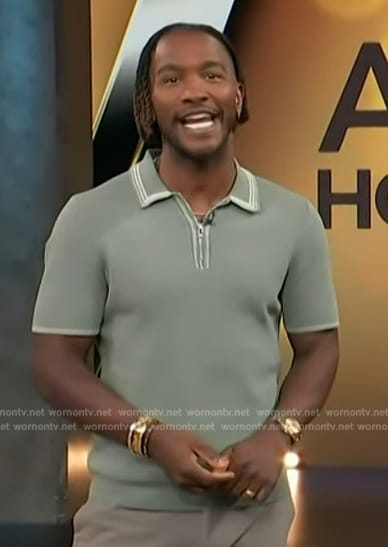 Scott’s green stripe trim polo on Access Hollywood