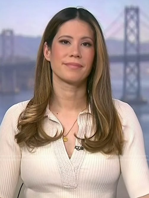 Deirdre’s white ribbed top on NBC News Daily
