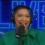 Deja Vu’s green tie neck dress on Live with Kelly and Mark