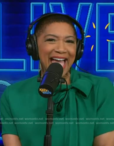 Deja Vu’s green tie neck dress on Live with Kelly and Mark