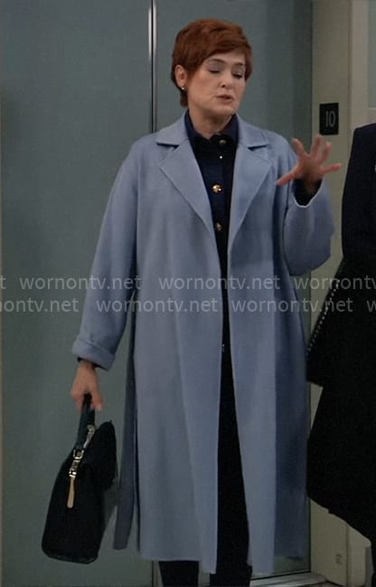 Diane’s long blue coat on General Hospital