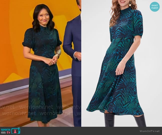 Diane von Furstenberg Nella Dress in Moire Tiger worn by Nancy Chen on CBS Mornings