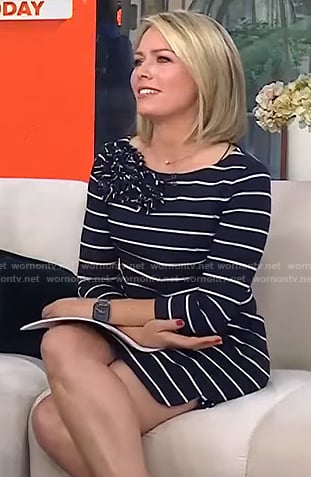 Dylan’s navy striped flower detail dress on Today