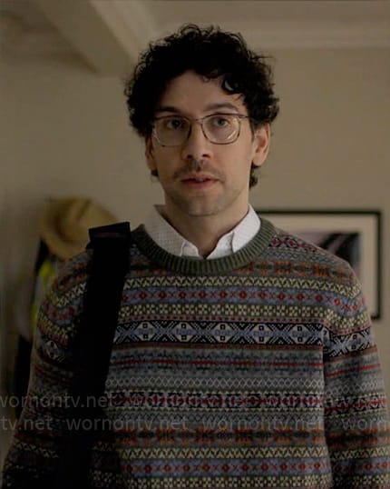 Edward’s green fair isle sweater on Not Dead Yet