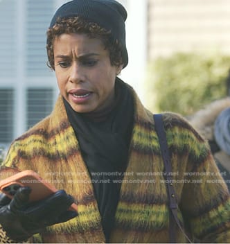 Eliza’s yellow plaid mohair coat on 9-1-1