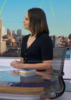 Elizabeth’s black scalloped cardigan on Good Morning America