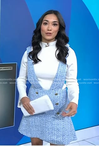 Emilie’s blue tweed pinafore dress on Today
