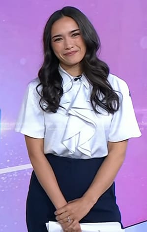 Emilie’s white ruffle front top on Today