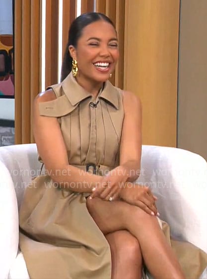 Emma Grede’s khaki pleated shirtdress on CBS Mornings