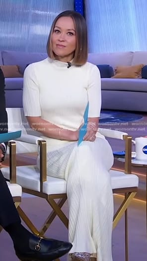 Eva’s white ribbed knit maxi dress on Good Morning America