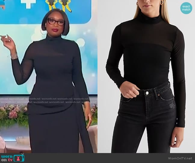 Express Fitted Mesh Mock Neck Long Sleeve Bodysuit worn by Jennifer Hudson on The Jennifer Hudson Show