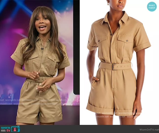Frame Short Sleeve Utility Romper worn by Zuri Hall on Access Hollywood