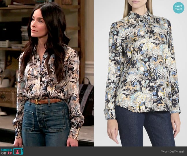 Gabriela Hearst Henri Printed Button-Front Top worn by Julia Mariano (Abigail Spencer) on Extended Family