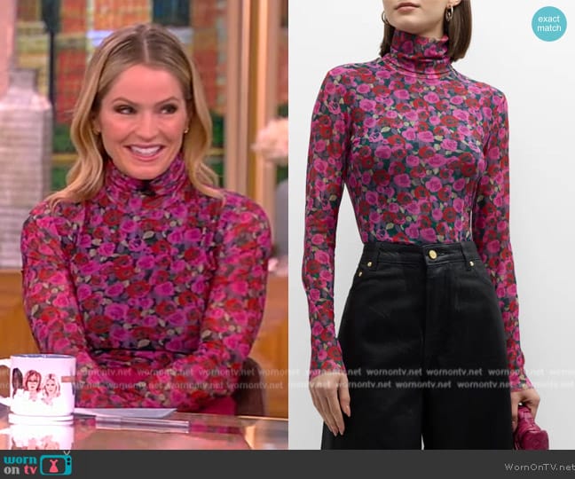 Ganni Floral Mesh Long-Sleeve Turtleneck Top worn by Sara Haines on The View