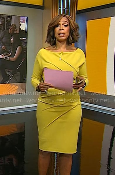 Gayle King’s chartreuse long sleeve dress on CBS Mornings