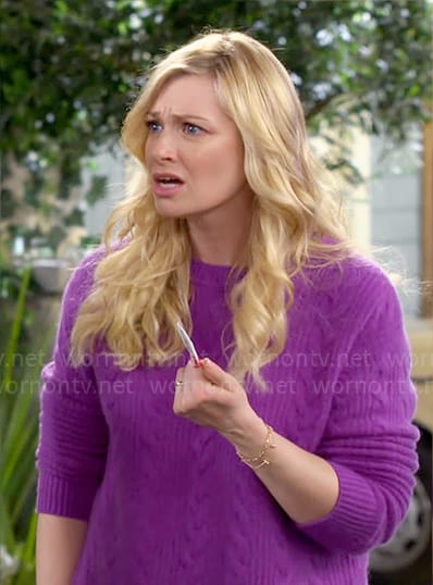 Gemma’s purple cable knit sweater on The Neighborhood