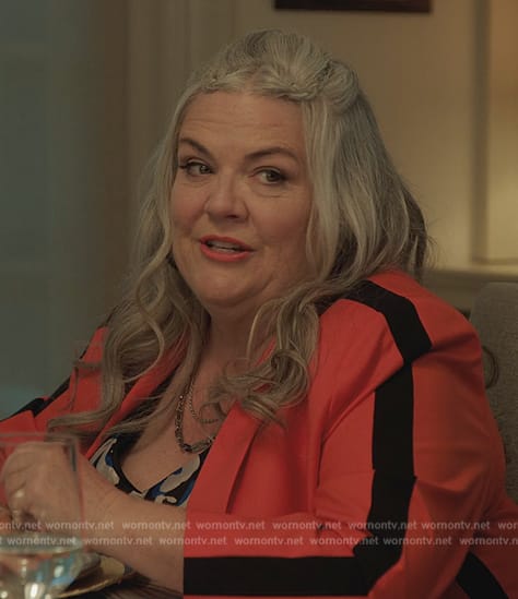 Gloria’s red sleeve stripe blazer on Girls5eva