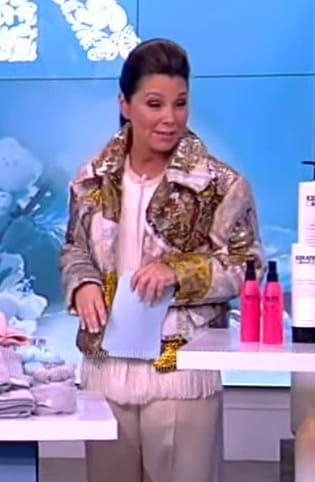 Gretta Monahan’s metallic jacquard jacket on The View