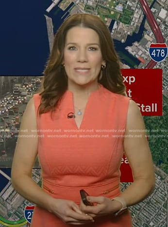 Heather’s coral pink v-neck dress on Good Morning America