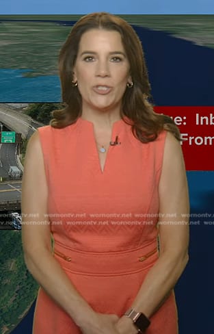 Heather’s coral pink v-neck dress on Good Morning America