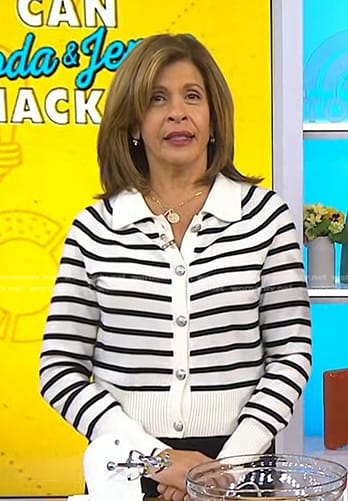 Hoda’s white striped cardigan on Today