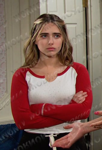 Holly’s red and white colorblock top on Days of our Lives