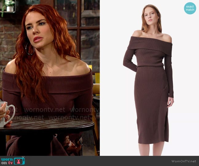 IRO Acelia Off-The-Shoulder Ribbed Sweater worn by Sally Spectra (Courtney Hope) on The Young and the Restless
