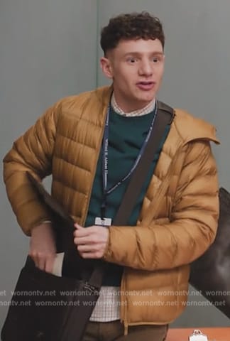 Jacob’s mustard puffer jacket on Abbott Elementary