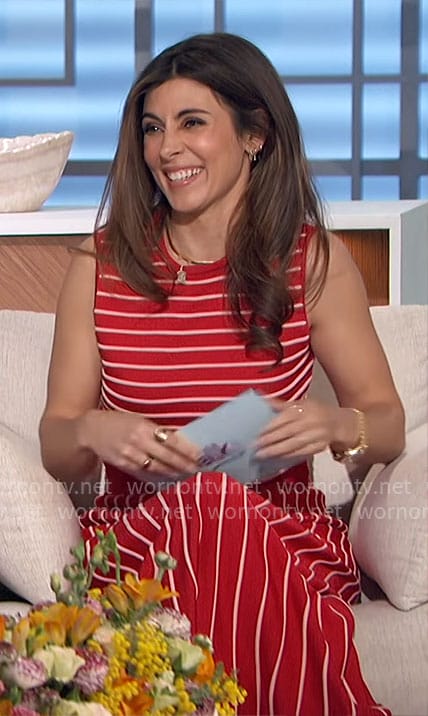 Jamie-Lynn Sigler’s red striped top and skirt set on The Talk