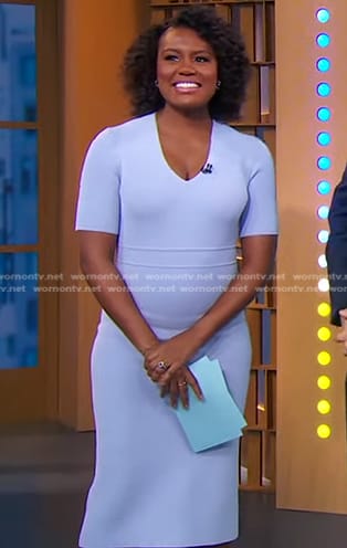Janai’s lilac v-neck sheath dress on Good Morning America