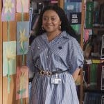 Janine’s blue striped dress on Abbott Elementary