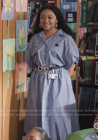 Janine’s blue striped dress on Abbott Elementary
