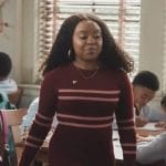 Janine’s burgundy stripe knit dress on Abbott Elementary
