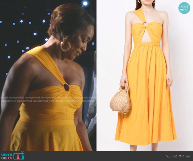 Jason Wu One Shoulder Cutout Dress W/ O-Ring in Butterscotch worn by Athena Grant (Angela Bassett) on 9-1-1