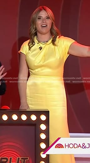 Jenna’s yellow gathered satin midi dress on Today