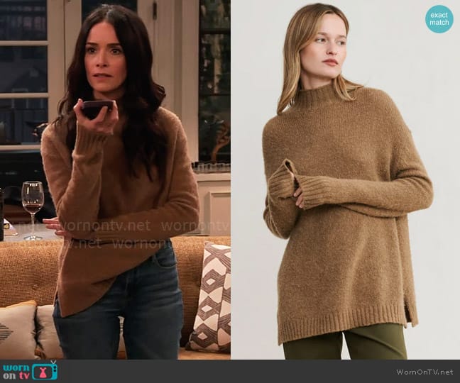 Jenni Kayne Alpaca Mockneck Pullover in Tan worn by Julia Mariano (Abigail Spencer) on Extended Family