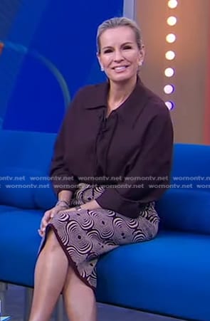 Jennifer’s brown lace-up blouse and geometric skirt on Good Morning America