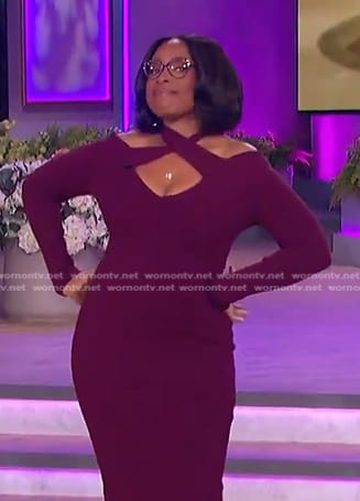 Jennifer’s burgundy cross neck dress on The Jennifer Hudson Show